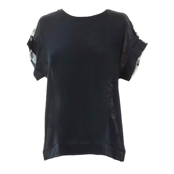 🌺 Vida 100% Silk Color Block Print Short Sleeve Boxy Short Sleeve Blouse Size S - Picture 2 of 10